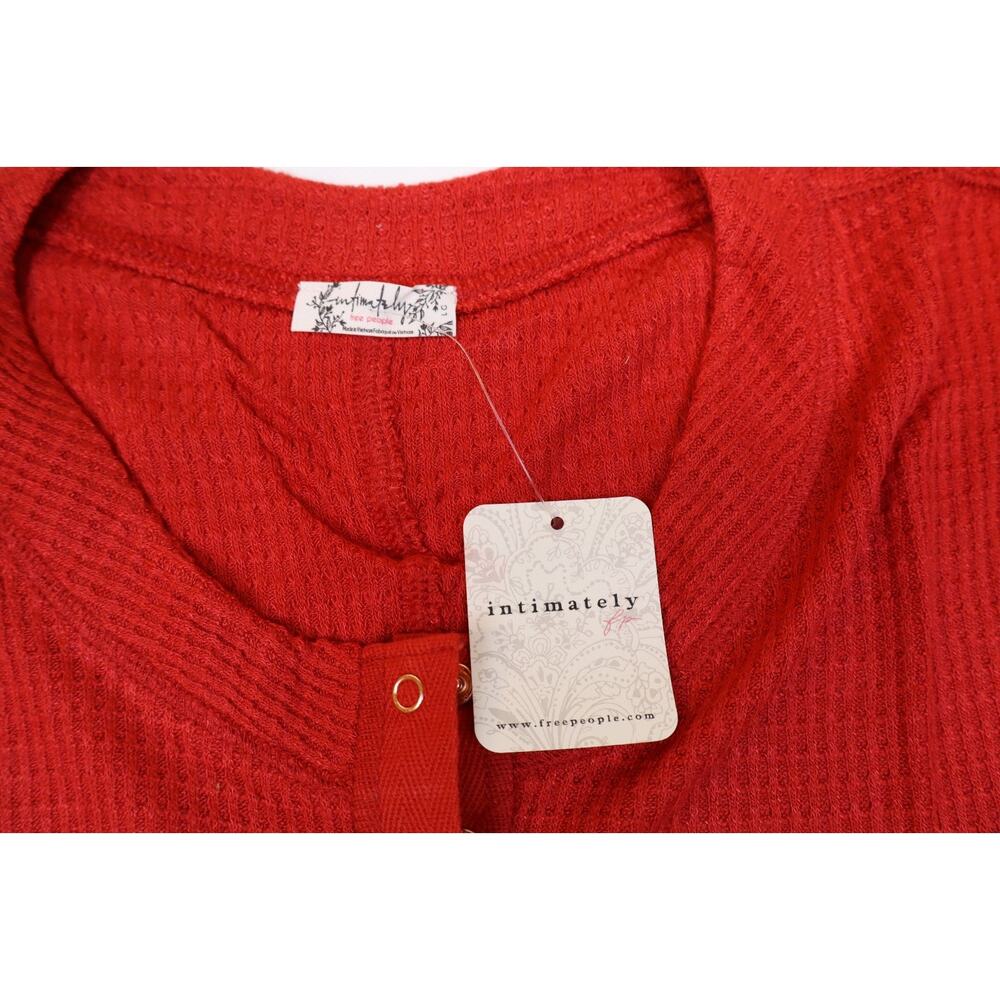NEW Free People Going Places Red Button Up Slim Waflle Knit Cardigan Top Size L - Picture 4 of 5